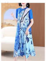 ◎✥ Aiden001 Average Size Mom Summer Dress Chinese Womens Long Skirt Dress Retro A-Line Improved Cheongsam Dress Plus Size Womens Dress S3286