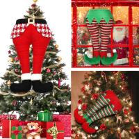 Elf Legs Decorations Christmas Stuffed Elf Legs Stuck Tree Toppers Holiday Striped Elf Legs with Hook Indoor Outdoor Santa Leg for Car Wreath Christmas Tree Vehicle there