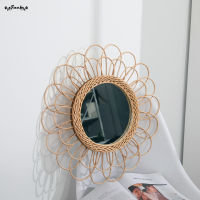 SUC Hanging Mirror Rattan Sunflower Circular Wall Mirror Decor Boho Wicker Dressing Makeup Mirrors