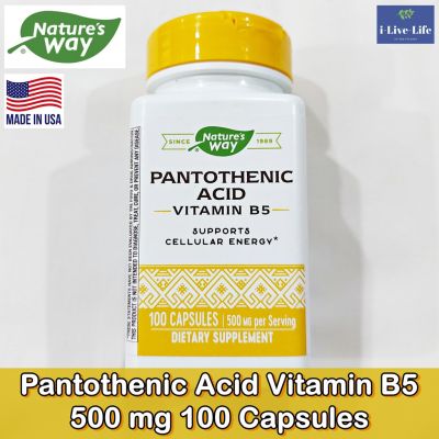 วิตามินบี 5 (กรดแพนโทเทนิก) Vitamin B5 Pantothenic Acid 500 mg 100 Capsules - Natures Way