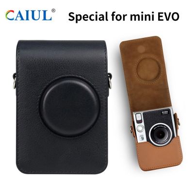 Fujifilm Instax Mini EVO กระเป๋ากล้องกรณีหนัง PU ย้อนยุค,กระเป๋าป้องกันกระเป๋าสะพายไหล่เข็มขัดเคสห่อหุ้มพลาสติกใสอย่างหนัก