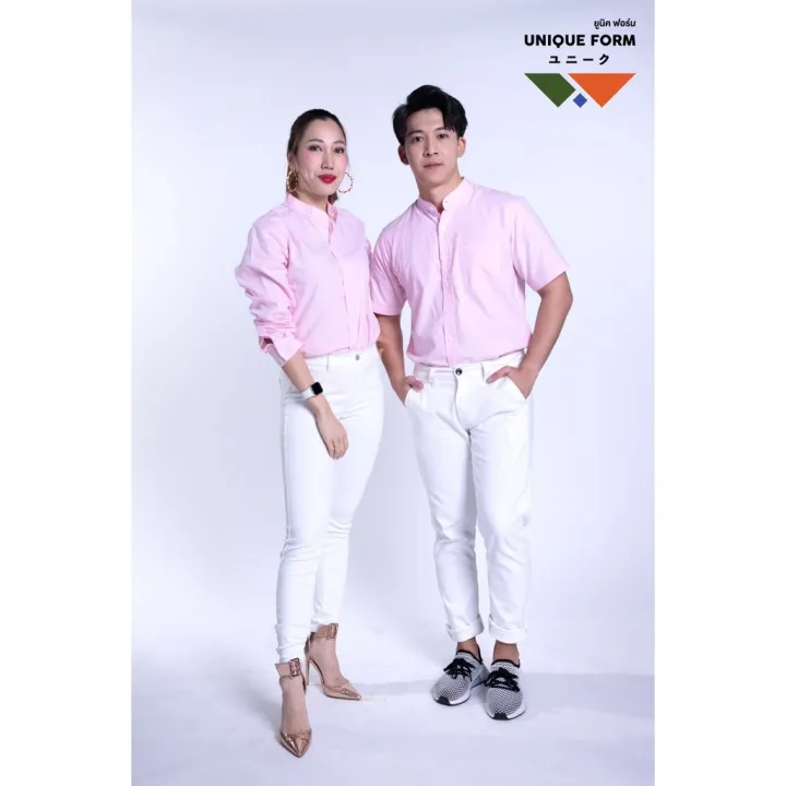 uniqueform-เสื้อเชิ้ต-แขนสั้น-คอจีน-คอปก-สีชมพู-candy-pink-shirt-ผ้าอ้อกฟอร์ด-pure-oxford-shirt