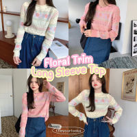 Theyourlooks ♡ พร้อมส่ง Floral trim long sleeve top เสื้อแขนยาว ลายดอกไม้ ??? (TYL227)