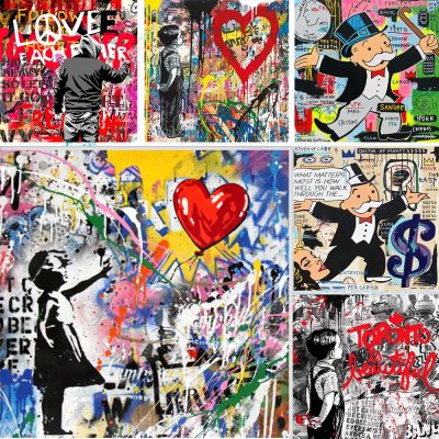 Pop Art Graffiti Street โปสเตอร์ภาพวาดผ้าใบพิมพ์ภาพผนังศิลปะ Boy And Girl สำหรับตกแต่งห้องนั่งเล่น-Home ตกแต่ง Art