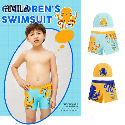 กางเกงว่ายน้ำเด็ก AMILA Ins การ์ตูนอายุ2-12ปีกางเกงว่ายน้ำกางเกงว่ายน้ำสำหรับเด็กชายชุดหมวกว่ายน้ำว่ายน้ำ