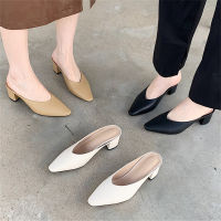2022 Fashion Summer Women 4cm High Heels Slides Lady Fetish Square Low Heels Mules Slippers Quality Party Slip On Casual Shoes