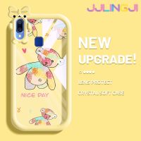 Jjlingji เคสสำหรับ VIVO Y95 Y91 Y91i เคสลายการ์ตูนวาดหมีสีสันสร้างสรรค์เคสเลนส์กล้องถ่ายรูปแบบนิ่มสัตว์ประหลาดน้อยซิลิโคนโปร่งใสเคสกันกระแทกแบบใสง่าย