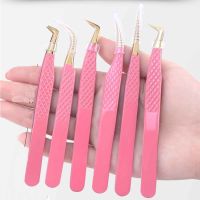 RETAO Professional Pink Anti-static Hair Removal Makeup Tool Straight Pointed Nipper Eyebrow Forceps Eyelash Tweezers Eyelash Extension