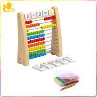 Hycccccouue ทำจากไม้ที่มีสีสัน Abacus สิบกรอบของเล่นช่วยการนับชุดการศึกษาของขวัญสำหรับเด็กที่มีบัตรและไม้