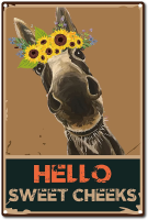 Retro โลหะดีบุกยี่ห้อ Donkey Hello Sweet Cheek Sunflower Wall Art ภาพจิตรกรรมฝาผนังแขวนภาพวาดเหล็ก-เหมาะสำหรับครอบครัวสวนบาร์และตกแต่งบ้าน