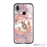 พร้อมโทรศัพท์เคสสำหรับ Vivo Y52 5G/Y72 5G/Y11 2019ดอกไม้สุดหรูเด็กผู้หญิงกันกระแทกกระจกเทมเปอร์ฝาหลังใหม่