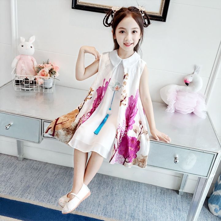 jeansame-dress-ชุดเดรสสำหรับเด็กผู้หญิงพิมพ์ชุดเดรสสไตล์จีนเด็กสาววัยรุ่นเครื่องแต่งกาย10-12ชุดสาวน้อยฤดูร้อน2022