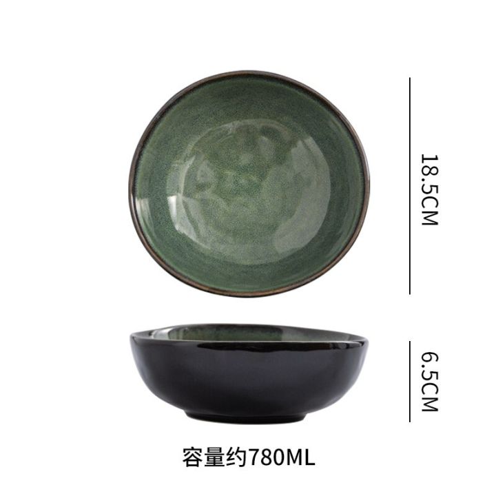 ชามพาสต้าสลัดเซรามิกญี่ปุ่นถ้วยซุปหูคู่ขนาดใหญ่เตาอบไมโครเวฟในครัวเรือนผิดปกติบนโต๊ะอาหาร-guanpai4