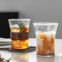 【CW】♘♨﹍  Stripes Ribbed Glass Set Cup Juice Mugs Wine Cocktail Dessert Borosilicate