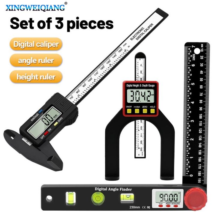 เวอร์เนียคาลิเปอร์อิเล็กทรอนิกส์ดิจิตอล3ชิ้น-เมตรความสูงดิจิตอล-เมตรความลึกเลื่อย-เครื่องชั่งมุม