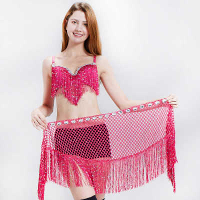 2021Belly Dance Costume 2-pieces Sequins Tassel Bra Belly Dance Hip Scarf Sexy Women Dance Wear Bellydance Outfits