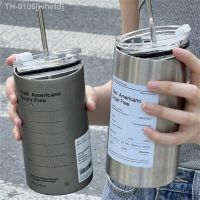 ✹◑☽ ivhefd 304 aço inoxidável Double-Layer Cup garrafa térmica portátil Copo de palha reutilizável Ins Ice caneca americana água