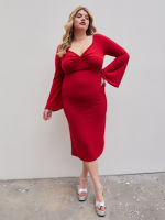 Cider Solid Split Jersey Midi Dress Curve &amp; Plus