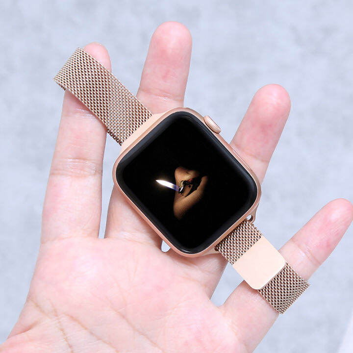 สายลูปแม่เหล็กสำหรับสายคาด-apple-watch-สแตนเลสสร้อยข้อมือเหล็ก-i-watch-series-3-4-5-6-se-7-8-40มม-44มม-45มม-41มม-42มม-38มม-49มม