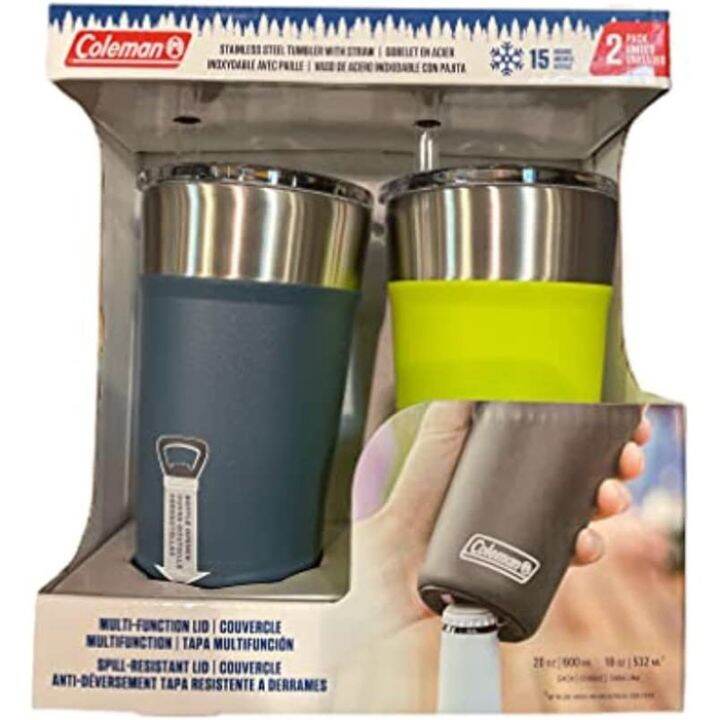 Coleman Stainless Steel Tumbler with Straw, 20oz, 15 Hours, Multi