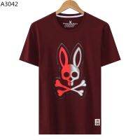 เสื้อยืด Psycho Bunnysˉของแท้สำหรับผู้ชาย,เสื้อยืดสีทึบใหม่เสื้อพิมพ์ลายกระต่ายใช้ได้ทุกเพศ