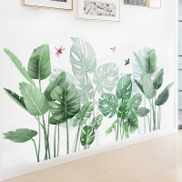 Large Green Tropical Plant Leaves Stickers Wall Door Decor Living Room Corner Decoration Removable Vinyl Mural Art Decals