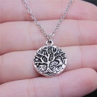 Drop Shipping Antique Silver Color 18x21mm Moon Tree Necklaces Short Chain Choker Necklaces