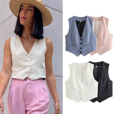TRAF 2023 Woman Fashion Tank Tops Female Office Suit Vintage Single-breasted Vest Ladies Chic Vest Clothes