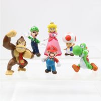 6 Buah/ชุด Super Mario Bros PVC Tokoh Si Boneka โมเดล Luigi Yoshi Keledai Kong Jamur Untuk An-An Hadiah Ulang Tahun