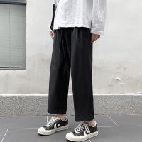 Draping trousers, mens ice silk nine-point pants, Hong Kong垂感西裤男冰丝九分裤港风坠感宽松直筒阔腿学生休闲春裤子