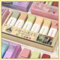 VERMILL 6Pcs เขียนด้วยลายมือ ปากกาไฮไลท์ กราฟฟิตี ลงชื่อเข้าใช้ ปากกามาร์กเกอร์ คุณภาพสูงมาก มาร์กเกอร์ ปากกาฟลูออเรสเซนต์ โรงเรียนในโรงเรียน