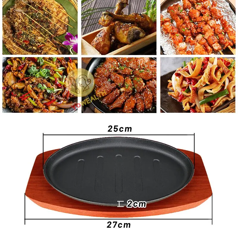 Korean Cast Iron Barbecue Sizzling Plate, Oval 타원 무쇠 판