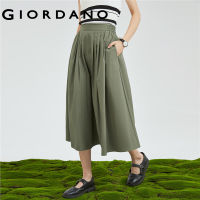 GIORDANO Women Skirts Half Elastic Waist Pleated Mid Long Skirts Invisible Zip Comfort Simple Fashion Casual Skirts 18463212