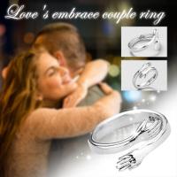 New 925 Silver Creative Love Hug Ring Silvers Color Fashion Lady Open Rings Jewelry Gifts for Lovers Valentine 39;s Day Present