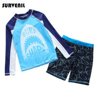 Rashguard Boys Two Pieces Long Sleeve Swimming Suit Bathing Suit Shirt Trunks Set Rash Guards for Boy Kids Childrens Swimsuit