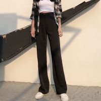 Yesgirls Korean Casual Loose Pants Solid Color High Waist Ankle-Length Pants Straight Leg Pants