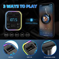 、‘】【； Car Bluetooth 5.0 FM Transmitter PD Type-C Dual USB 3.1A Fast Charger Colorful Ambient Light Handsfree MP3 Modulator Player