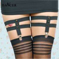 【cw】 2 pcs pastel goth black Leg wedding garter Thigh ornaments stockings suspender rave Elastic Punk Rivet