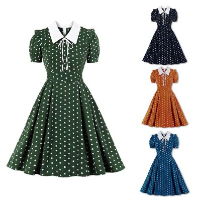 HOT11★Women Vintage Polka Dot Dress Retro Rockabilly tail Party 1950s 40s Swing Dress Summer Dress Short Sleeves