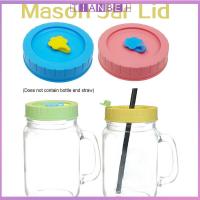 1/4Pcs การดื่ม ป้องกันการรั่ว การเก็บรักษาอาหาร พลาสติก ฝากระป๋อง ฝาขวด Mason Jar Lids มีรูฟาง