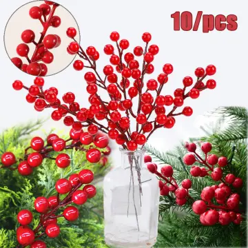 10 Branches Artificial Christmas Red Berries Xmas Tree Ornament Simulation  Berry Stems DIY Crafts Home Party Table Decoration