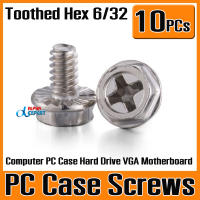 น็อตคอมพิวเตอร์ 10PCs Toothed Hex 6/32 Computer PC Case Hard Drive VGA Motherboard Mounting Screws 10X6mm(Black,Silve)