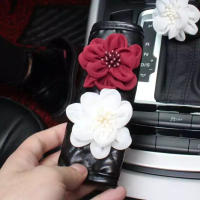 Styling Rose Flower Crystal Car Interior Accessories Neck Cushion Leather Steering Wheel Covers Handbrake Gear Seat Belt Covers