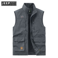 JEEP SPIRIT 1941 ESTD ฤดูใบไม้ผลิและฤดูใบไม้ร่วงการถ่ายภาพตกปลาเสื้อกั๊กเสื้อสเวตเตอร์ถักลำลองชายเสื้อกั๊กหลวมหลายกระเป๋า 677