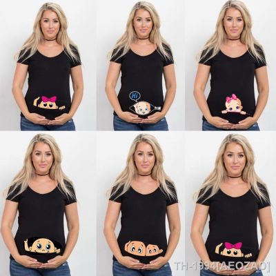 ۩﹍ Maternidade t-shirt com impressão engraçada dos desenhos animados para as mulheres manga curta tamanho grande mulheres grávidas venda quente