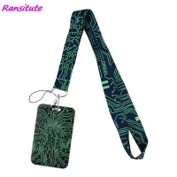 Ransitute R1799 สีเขียวเมนบอร์ด Lanyard ผู้ถือบัตรพวงกุญแจรถ ID Card Pass Gym โทรศัพท์มือถือ Badge ผู้ถือแหวนกุญแจเครื่องประดับ-Huidkeir