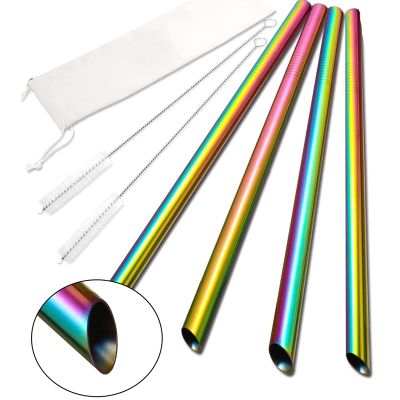 ❡♕☃ 4Pcs Sharp Reusable Boba Straws 304 Stainless Steel Smoothie Straws Angled Tips 0.5 quot; Wide Drinking Metal Straw for Bubble Tea