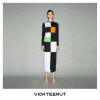 VICKTEERUT (ราคาปกติ 8,900-.) Long Sleeve Colour Block Dress เดรสแขนยาว ทรงตรง ตัดต่อสี