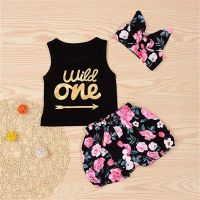 Baby Girl Clothing Wild One Sleeveless Vest Floral Shorts with Headband Outfit