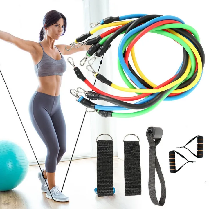 11Pcs Resistance Bands Home Workout Exercise Crossfit Fitness Training Gym Tube